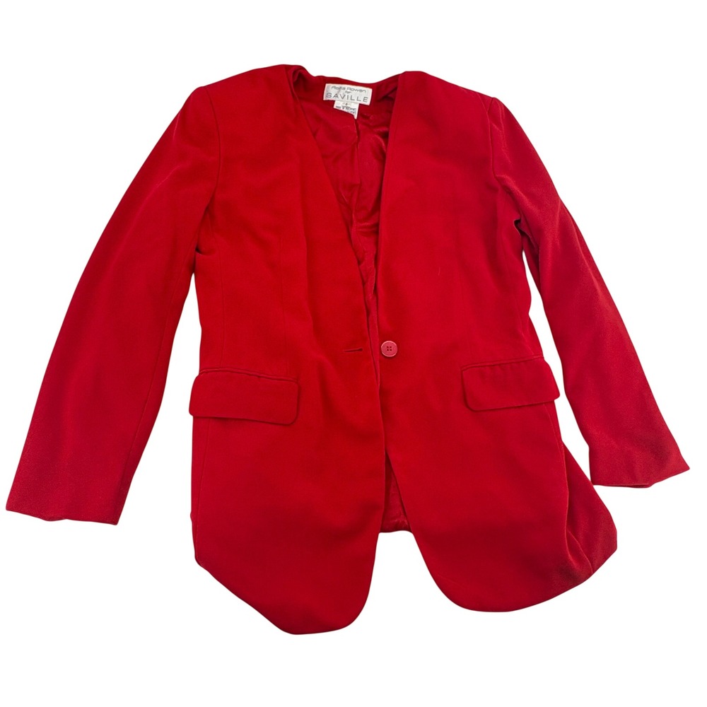 Rena Rowan for Saville Vintage Red Collarless Single Button Blazer Jacket Size 8